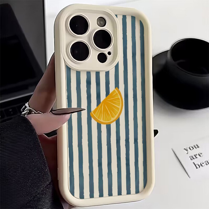 Apple Iphone 16 - Çizgili Limon Dilimi Desenli Telefon Kılıfı